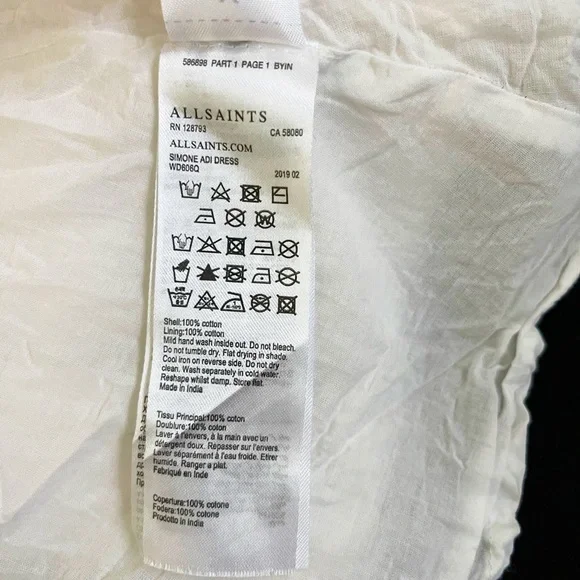 ALL SAINTS White Cotton Summer Midi Dress shoulder Tie straps - Picture 7 of 9